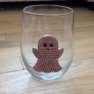 Pink Rhinestone Ghost Stemless Wine Glass
